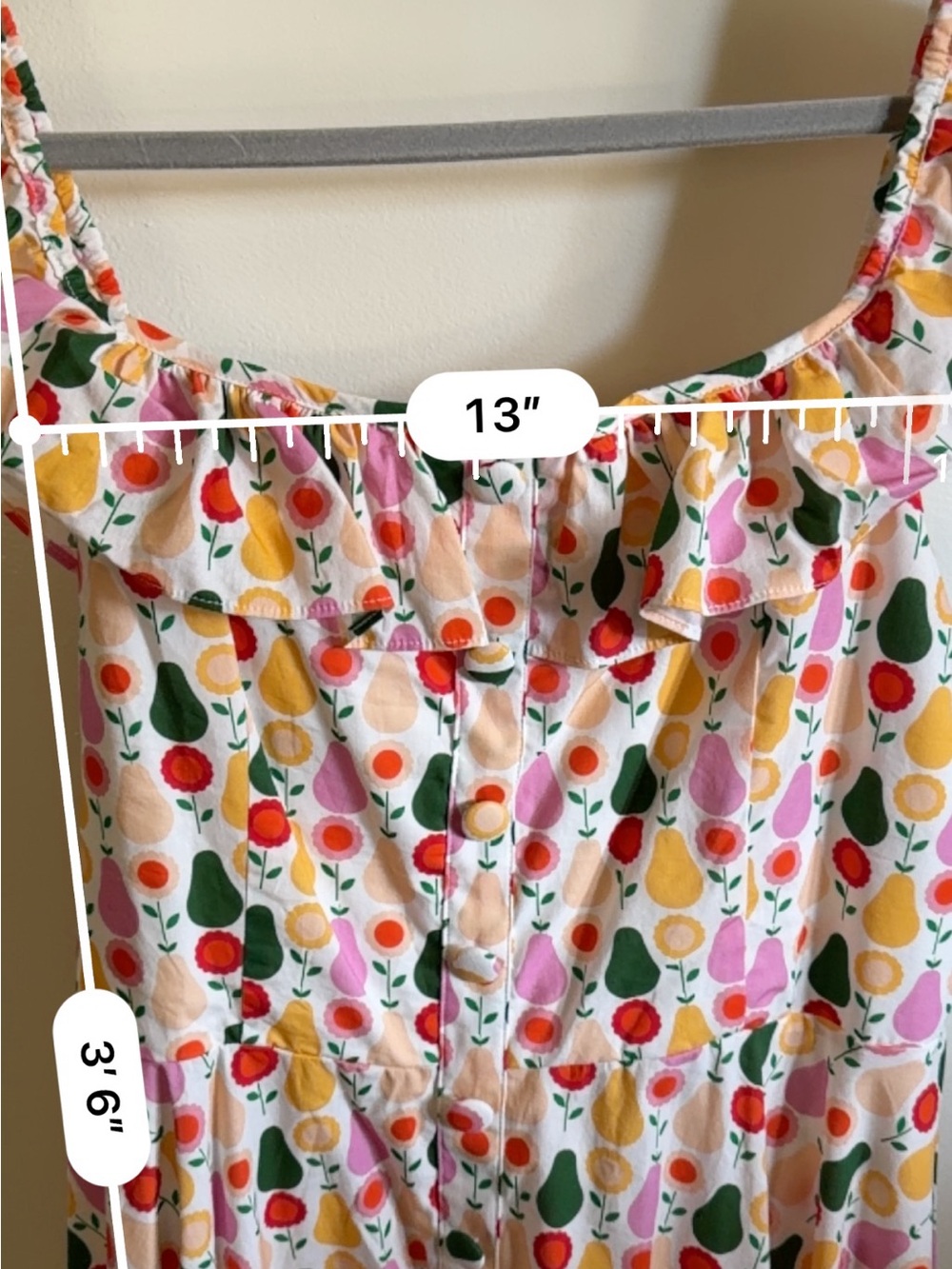 Retro Peach Floral Fit-and-Flare Dress with Ruffle Neckline size 10/12 - Picture 8 of 8